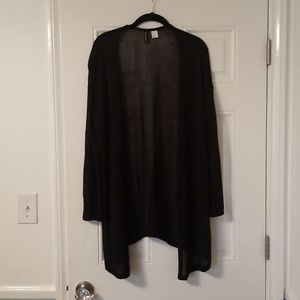 Long black lightweight open front cardigan